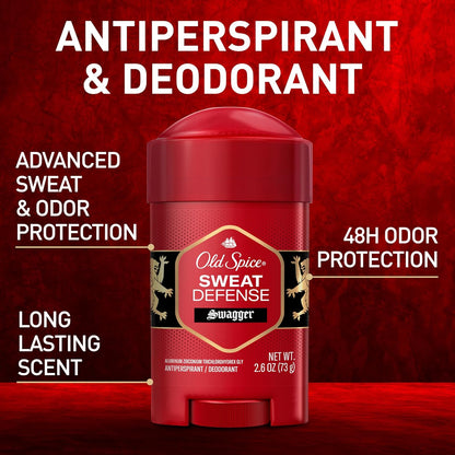 Sweat Defense Antiperspirant & Deodorant for Men, 24/7 Ultimate Sweat Protection, Long Lasting Scent, Soft Solid, Swagger with Cedarwood Scent, 2.6 Oz