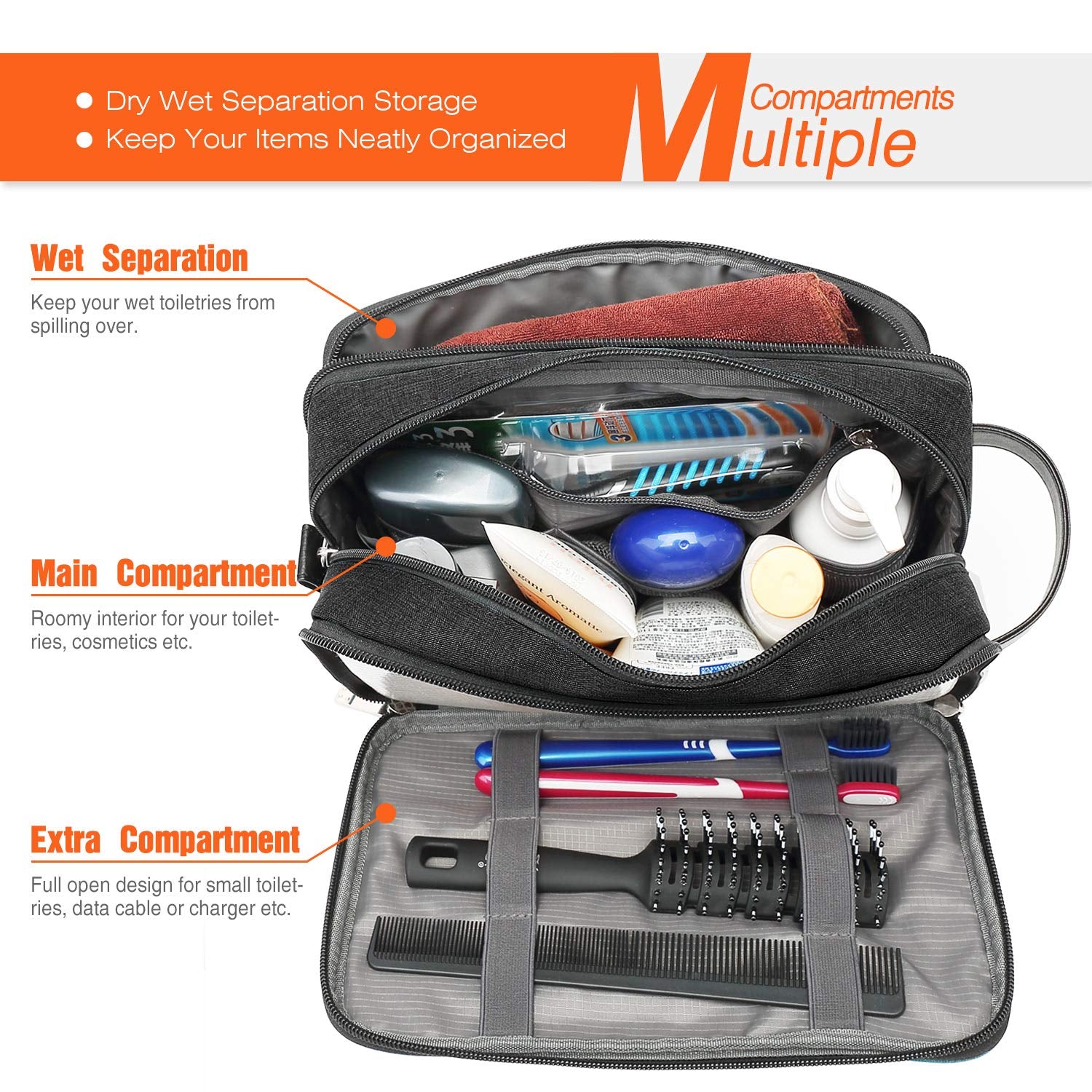 Travel Toiletry Bag for Women and Men, Dopp Kit Shaving Bag for Toiletries, Makeup Cosmetic Bag for Travel Accessories, Large Capacity Toiletry Travel Bag Portable Carry on Essentials Organizer