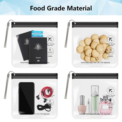 4Pcs Clear TSA Approved Security Toiletry Bag Quart Size for EU UK & US Carry-On Regulations Waterproof & Leakproof Travel Bags for Liquids